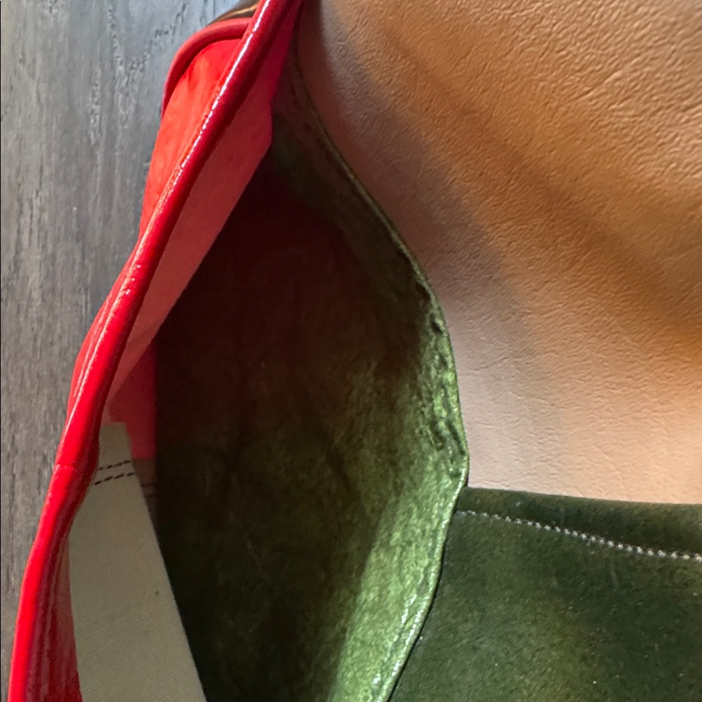 Vintage Patchwork Leather Handbag With Yellow Trim - image 4